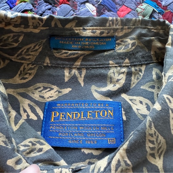 Pendleton Slate Blue & Tan Hawaiian Button Up Camp Shirt Mens Size Medium Summer - Picture 15 of 16